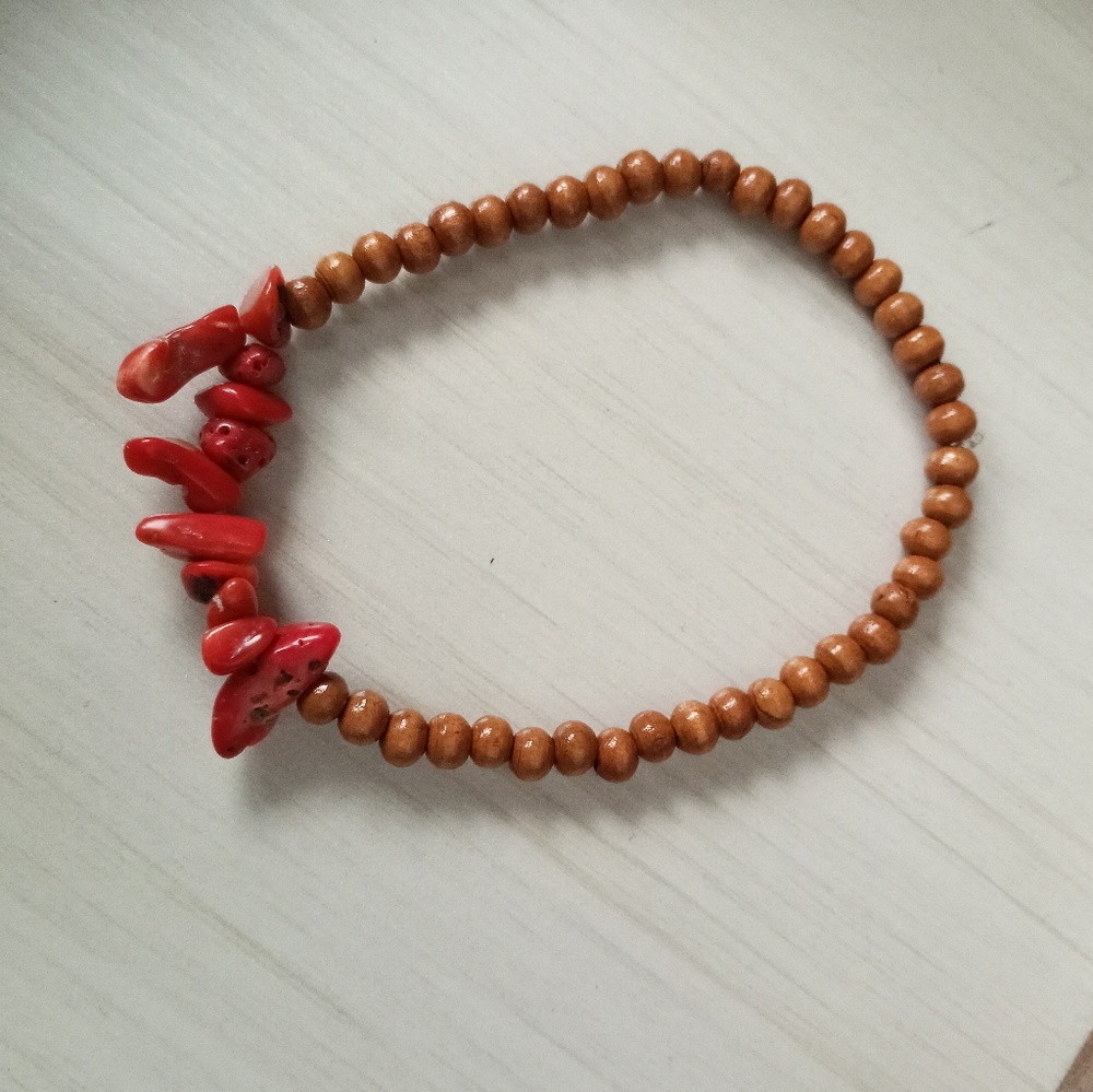 Hand crafted New bamboo coral gemstone wooden bracelet unisex boho California
